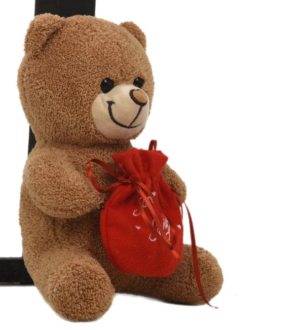Sevgiliye Özel, Elinde BADEM Şekeri KESESİ ile Peluş BOZ Ayıcık-30 cm - 5