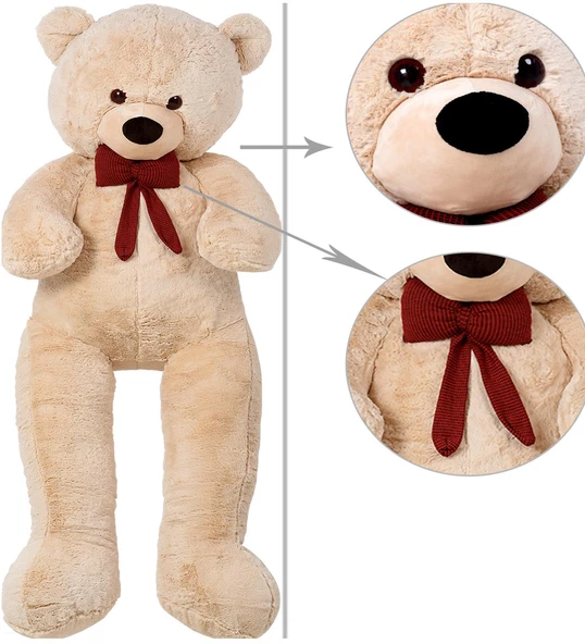 Sevgiliye HEDİYE- 160 cm İthal Kumaş Papyonlu DEV Boy Peluş Ayı - 5