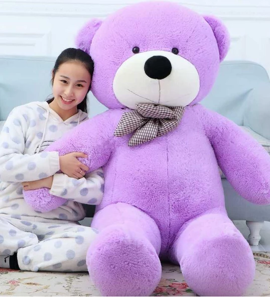 Sevgiliye HEDİYE- 160 cm İthal Kumaş Papyonlu DEV Boy Peluş Ayı - 9