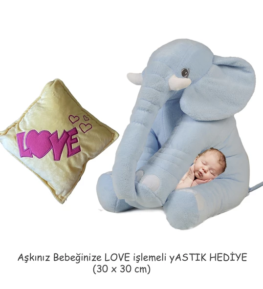 YASTIK HEDİYELİ-Uyku Arkadaşım Peluş Fil - Büyük Yumuşacık(85 cm)- Sevgiliye HEDİYE - 2