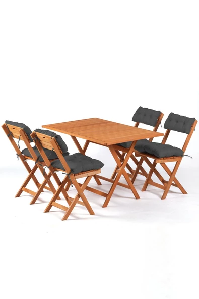 4+1 Minderli Balkon Bahçe Mutfak Bistro Set Katlanır Masa-sandalye 120x70-ANTRASİT