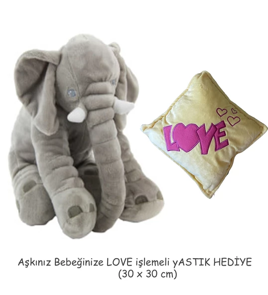 YASTIK HEDİYELİ-Uyku Arkadaşım Peluş Fil - Büyük Yumuşacık(85 cm)- Sevgiliye HEDİYE - 4