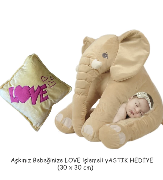 YASTIK HEDİYELİ-Uyku Arkadaşım Peluş Fil - Büyük Yumuşacık(85 cm)- Sevgiliye HEDİYE - 5