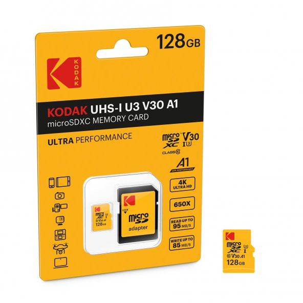 Kodak Mikro SD 128GB UHS-I U3 Ultra Performans Hafıza Kartı