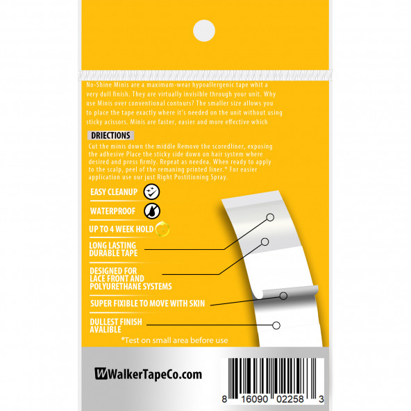 Walker Tape No-Shine Mini's Protez Saç Bandı Oval (Parlama Yapmaz) 3/4'' x 3'' (2,5cm x 7.5cm) 72 Adet - 2