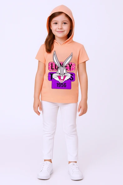 KIZ ÇOCUK TSHİRT TAVŞAN BASKILI A3 - Resim 4