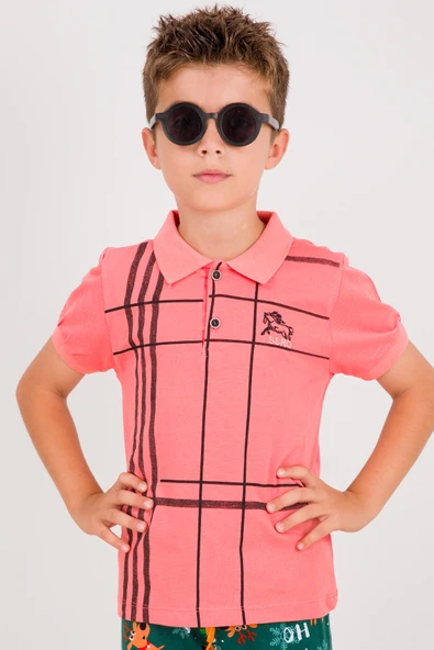 ERKEK ÇOCUK TSHİRT ÇİZGİLİ POLO YAKA A5 - 5