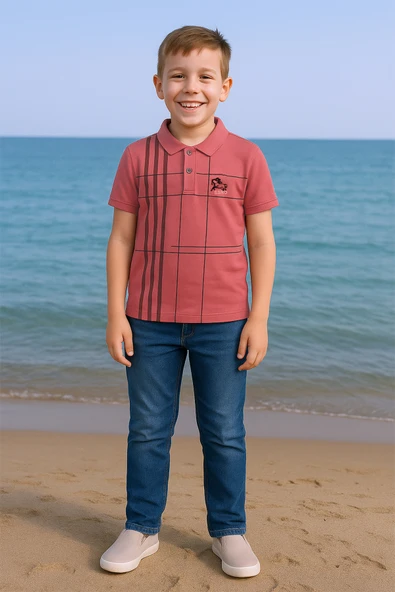 ERKEK ÇOCUK TSHİRT ÇİZGİLİ POLO YAKA A5