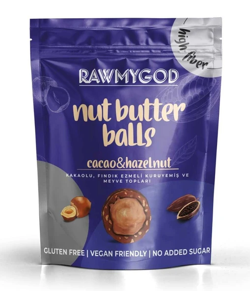 Rawmygod Kakaolu Fındık Ezmeli Kuruyemiş ve Meyve Topları 84 Gr. (1 Paket)