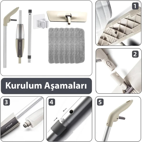 HyMark Sprey Mop Su Deterjan Hazneli 360 Derece Dönen Mikrofiber Bez Temizlik Seti - 5