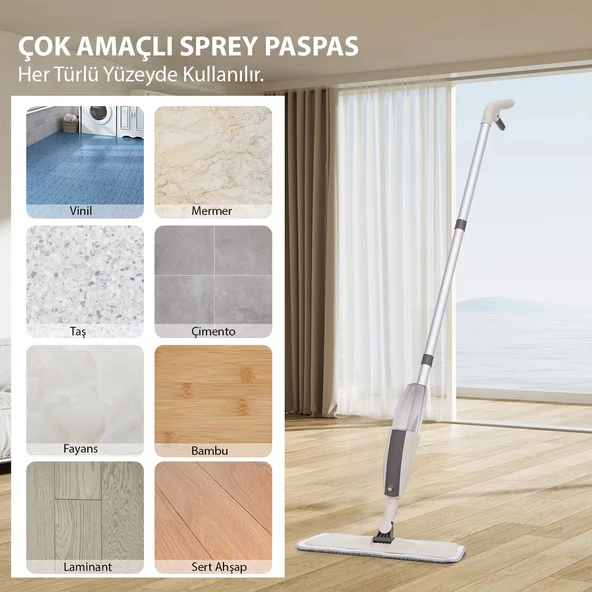 HyMark Sprey Mop Su Deterjan Hazneli 360 Derece Dönen Mikrofiber Bez Temizlik Seti - 8