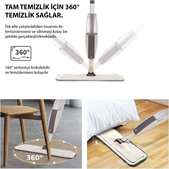 HyMark Sprey Mop Su Deterjan Hazneli 360 Derece Dönen Mikrofiber Bez Temizlik Seti - 3