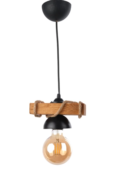 Ahşap Tekli Halat Rustik Tasarım Avize - 4