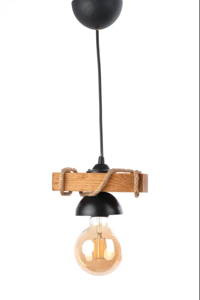 Ahşap Tekli Halat Rustik Tasarım Avize - 2