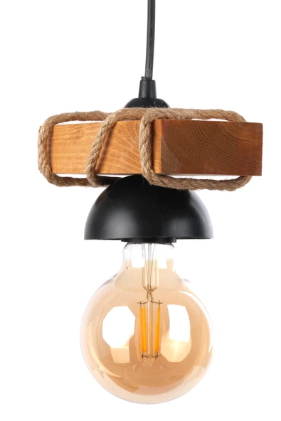 Ahşap Tekli Halat Rustik Tasarım Avize