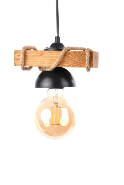 Ahşap Tekli Halat Rustik Tasarım Avize - 3