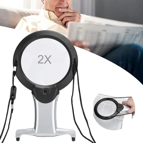 Boyun Askılıklı Büyüteç Ledli Dikiş Iğne Kitap Okuma Büyüteci Faksiyonlu Büyüteç Cam Büyüklügü 10 cm - 10