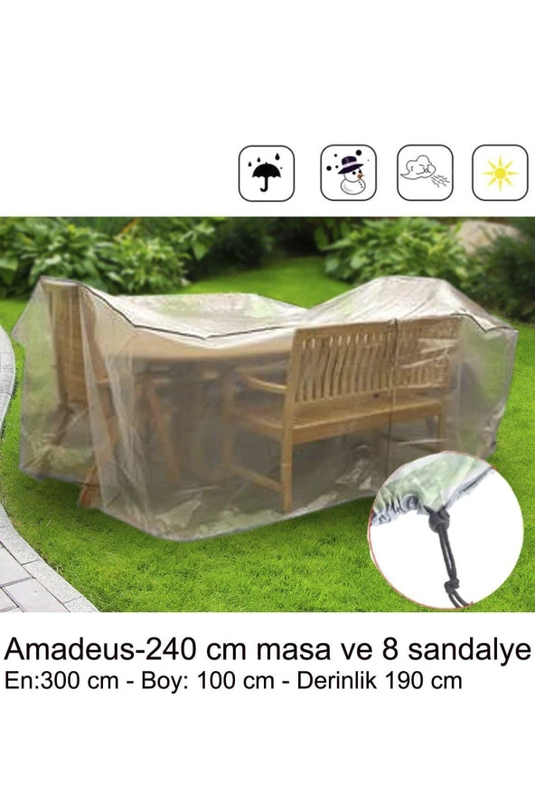 Bahçe Yemek Masası Koruma Örtüsü - Amedeus : 300 x190x100cm - Resim 2
