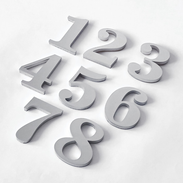 GENDEC 5 cm NO=1-2-3-4-5-6-7-8  Yapışkanlı Metalik Gri Kapı Numarası