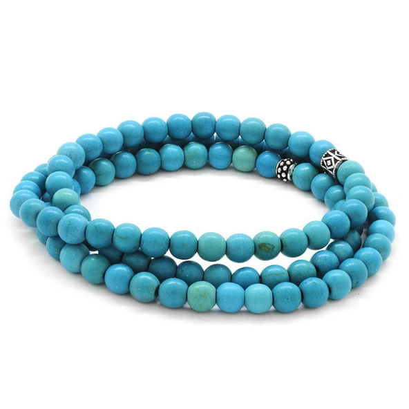 Turkuaz Renkli Doğaltaş 99'lu Hem Kolye Hem Bileklik Hem Tesbih