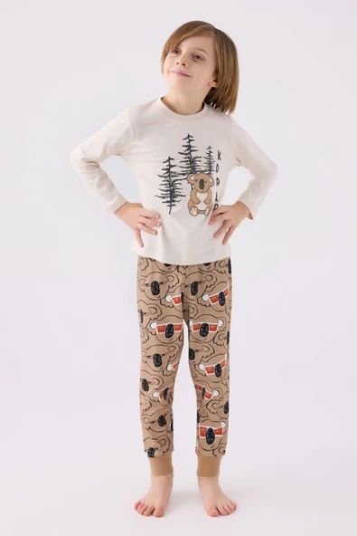 Rolypoly RP3448 Erkek Çocuk Krem Uzun Kol Pijama Takım