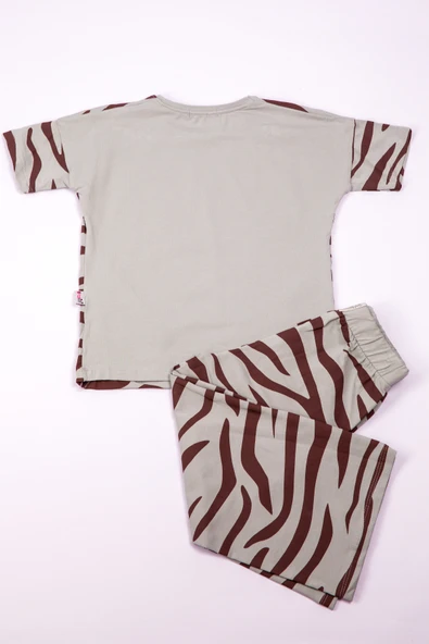 KIZ ÇOCUK KAPRİLİ TAKIM ZEBRA BASKILI A83 - Resim 7