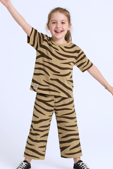 KIZ ÇOCUK KAPRİLİ TAKIM ZEBRA BASKILI A83 - Resim 11