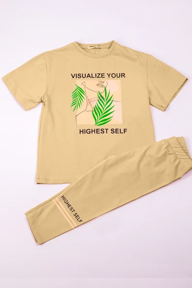 KIZ ÇOCUK TAKIM KAPRİ TAYTLI BASKILI OVERSİZE A84 - 2