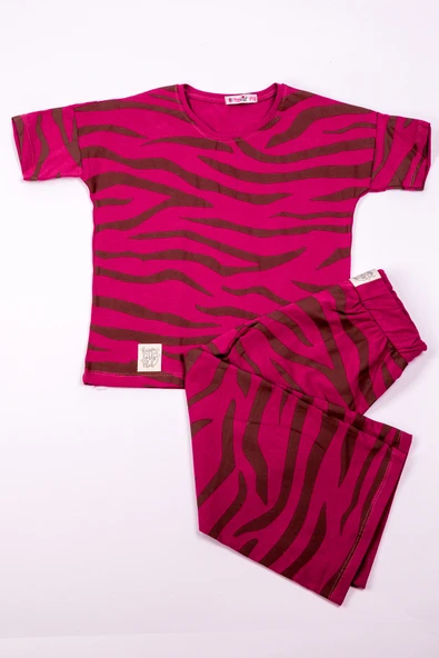 KIZ ÇOCUK KAPRİLİ TAKIM ZEBRA BASKILI A83 - Resim 3