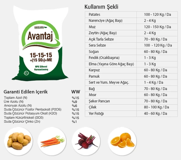 Avantaj 15-15-15 + %15 S03+ME Kompoze Gübre - 50 kg - 2