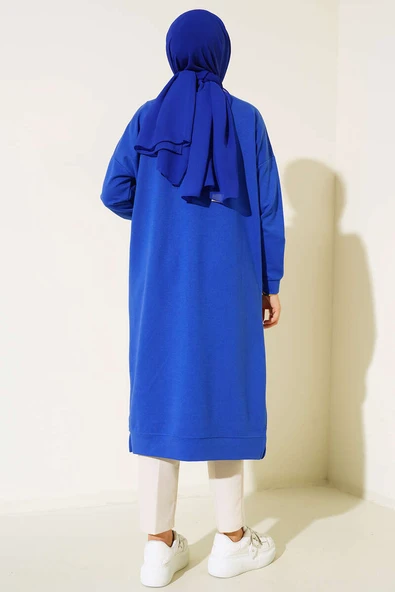 Armalı Uzun Basic Tunik Saks - Resim 3