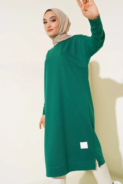 Armalı Uzun Basic Tunik Zümrüt - Resim 2
