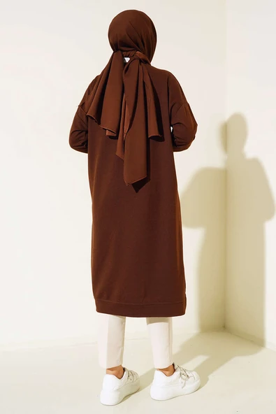 Armalı Uzun Basic Tunik Kahve - Resim 3