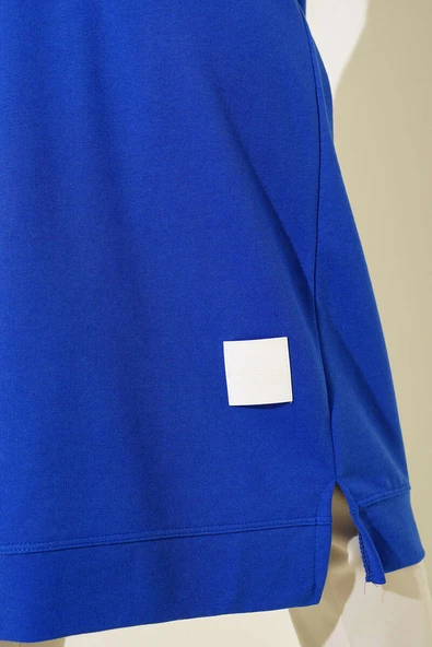 Armalı Uzun Basic Tunik Saks - 4