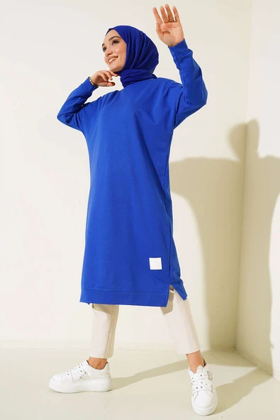 Armalı Uzun Basic Tunik Saks ürün görseli 1