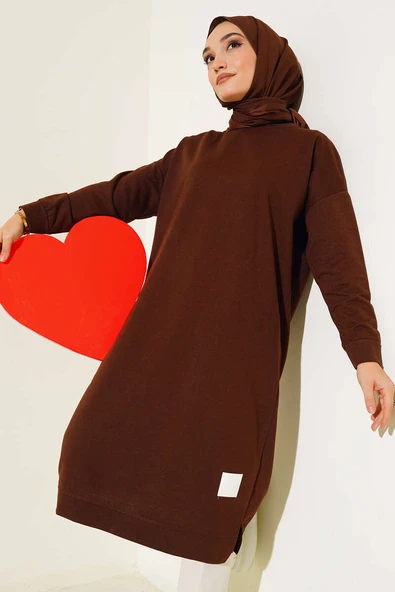 Armalı Uzun Basic Tunik Kahve - Resim 2