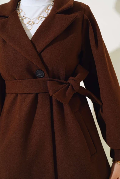 Balon Kol Kısa Kaşe Kaban Kahve - Resim 4