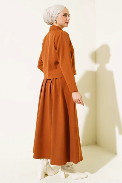 Fermuarlı Kloş Etekli İkili Takım Taba - Resim 3