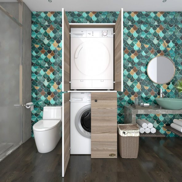 Kenzlife çamaşır-kurutma makinesi dolabı kapaklı jelena crd 180*70*60 banyo çift katlı arkalıksız