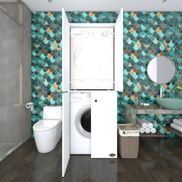 Kenzlife Çamaşır-Kurutma Makinesi Dolabı Kapaklı Jelena Byz 180*70*60 Banyo Çift Katlı Arkalıksız