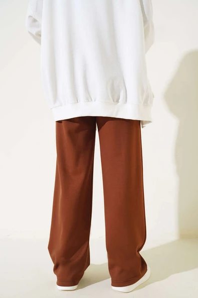 Loyşa Çımalı Geniş Paça Pantolon Kahve - Resim 3