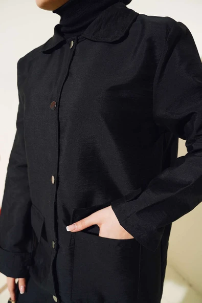 Gömlek Yaka Çıtçıtlı Kap Siyah - Resim 4
