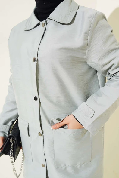 Gömlek Yaka Çıtçıtlı Kap Gri - Resim 4