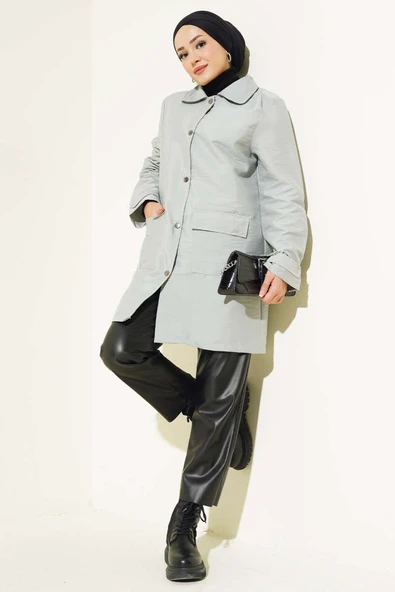 Gömlek Yaka Çıtçıtlı Kap Gri - Resim 2