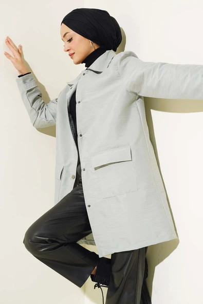 Gömlek Yaka Çıtçıtlı Kap Gri ürün görseli 1