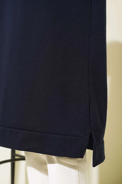 Yarım Fermuarlı Basıc Uzun Tunik Lacivert - Resim 4