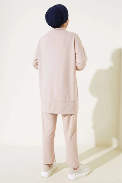 Loyşa Armalı Yaka İpli İkili Takım Bej - Resim 3