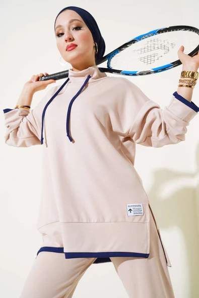 Loyşa Armalı Yaka İpli İkili Takım Bej - Resim 2