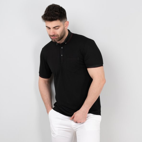 Cepli Petek Desen Likralı Erkek Polo Yaka T-Shirt