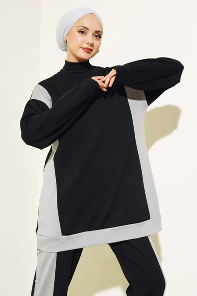 Loyşa Metal Düğme Detay İkili Takım Siyah - Resim 2